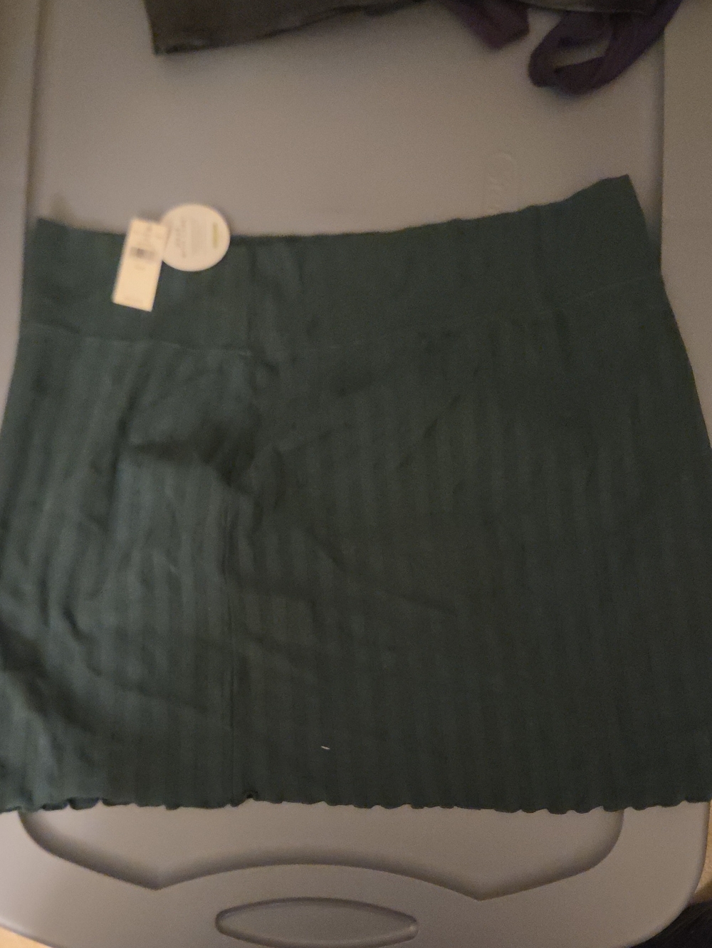 Ribbed Forest Green Mini Skirt with Scalloped Hem